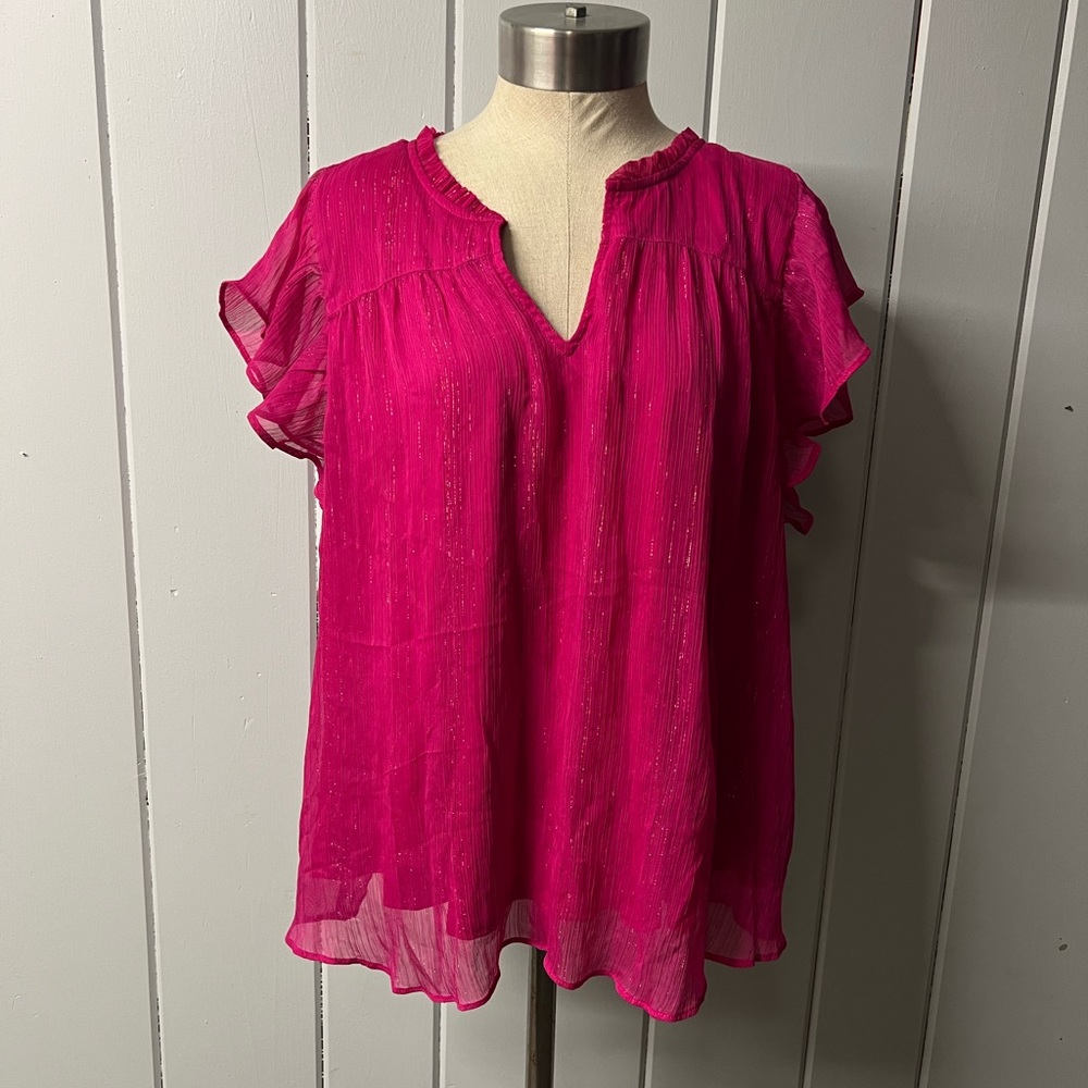 LC Lauren Conrad Fuchsia Ruffle Blouse